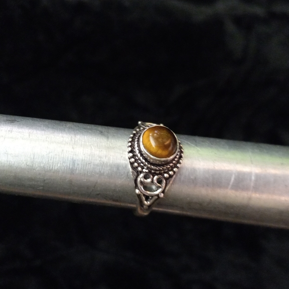 123 Tiger Eye Silver Gemstone Ring size 7.5 stamped 925 shipping sale - Picture 7 of 11